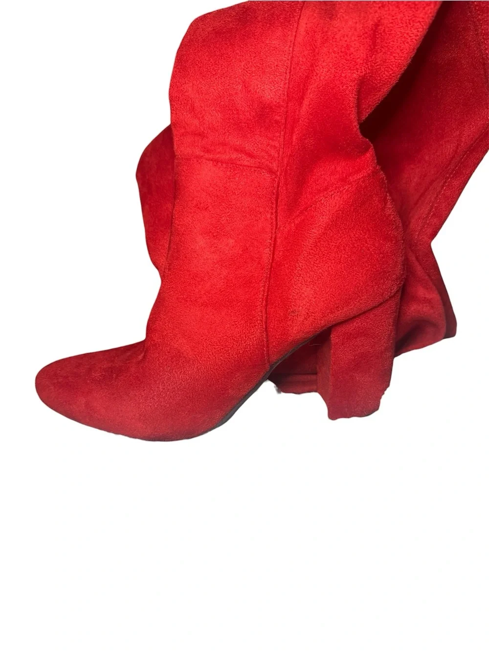 Top Moda Red Women's Faux Suede Block Heel Knee High Boot Size 7
